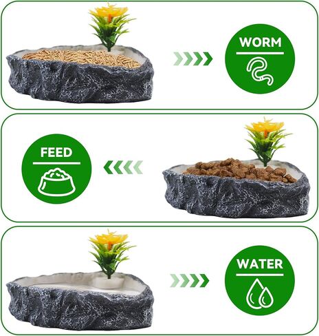 Reptile Corner Food Bowl Water Dish,Snake Feed Dish with Artificial Plant Reptile Water Bowl Terrariums for Bearded Dragon Tortoise Chameleon Hermit Crabs Turtle Leopard Gecko Frog in Kuwait