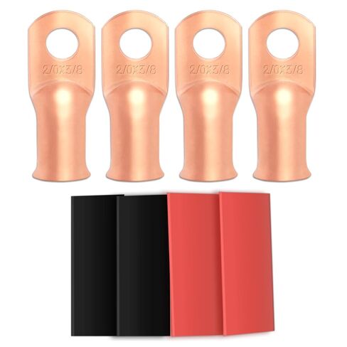 4pcs 2/0 Awg - 3/8" Sanuke Wire Lugs Ring Terminal Connectors Ends Heavy Duty for Battery Cable Lug Wire Electrical Eyelets with 3:1 Dual Wall Adhesive Heat Shrink in Saudi Arabia