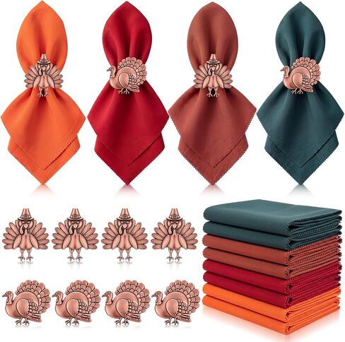 16 Pcs Fall Thanksgiving Napkin Ring Set 8 Pcs Napkin Rings and 8 Pcs Washable Thanksgiving Dinner Napkins for Fall Party Holiday Kitchen Table Decoration for Autumn Party Supplies (Lovely Maple) in Kuwait