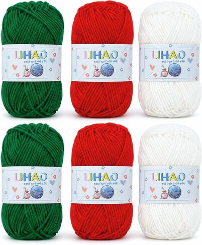 LIHAO Christmas Yarn for Crochet and Knitting, 3 Skeins, Red, Green, White in Kuwait