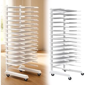 Colingmill 1 Pack 15 Tier Cabinet Doors Paint Drying Rack with Casters 16 in Rods 20 in Base White Powder Coated 15lbs/Shelf Iron Detachable Crossbars Space Saving for Painted Wood Panels Doors in Kuwait