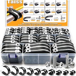 Taiss 110PCS Cable Clamps Kit,10 Sizes 1/4" 5/16" 3/8" 1/2" 5/8" 3/4" 1" 1-1/4" 1-1/2" 1-3/4" Pipe Clamps,304 Stainless Steel Rubber Cushioned Cable Clamps Assortment kit in Saudi Arabia