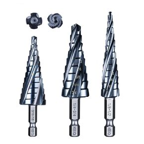 طقم لقم حفر الخطوة من AugTouf M35، 1/8 بوصة - 7/8 بوصة (3 قطع) جاهز للارتطام بأربعة بلغات، 1/4 بوصة هيكس شانك يونيبيت للمعادن والخشب والبلاستيك وفقاحات متعددة in Kuwait