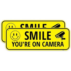 قطعتان من لافتة Smile Your On Camera، 14 × 10 بوصة - ألومنيوم - لافتة معدنية للمراقبة الأمنية للكاميرا in Kuwait