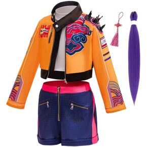 Xefenki Girls Kpop Costumes Kids Halloween Outfits 5PSC Set Include Wig Jacket T-Shirt Shorts and Pendant in Saudi Arabia