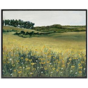 Stupell Industries Rural Daisy Meadow باللون الأسود ذو الإطار العائم من القماش الكتاني بتصميم فني جداري من تصميم مايكل ويليت in Kuwait