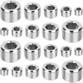 QLOUNI 20 Pieces Stainless Steel Pipe Plugs, Pipe Fitting 1/8" 1/4" 3/8" 1/2" 3/4" NPT Internal Hex Thread Socket Pipe Plug Assortment Set in Saudi Arabia