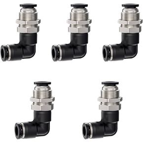 Jienk 5 قطع كوع حاجز 3/8 بوصة × 3/8 بوصة أنبوب OD ادفع لتوصيل تركيب الأنبوب، PLM-3/8 حاجز 90 درجة كوع هوائي سريع التوصيل تركيب الهواء in Kuwait