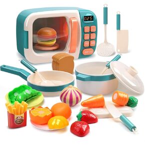 CUTE STONE Microwave Toys Kitchen Play Set, Kids Pretend Play Electronic Oven with Play Food, Kids Cookware Pot and Pan Toy Set, Cooking Utensils,Great Learning Kitchen Toys for Girls Boys in Kuwait