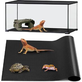 Bearded Dragon Tank Accessories, Reptile Mat, Reptile Terrarium Substrate Liner for Leopard Gecko, Lizard, Snake, Tortoise, Iguana Non-Adhesive Reptile Flooring (18"x36" Black) in Kuwait