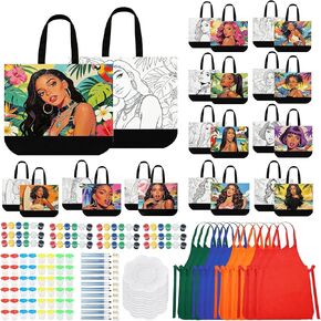 12Set Paint and Sip Canvas Bags Pre Drawn Kit, Adults Afro Queen DIY Craft in Kuwait