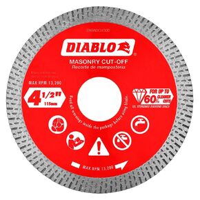 Diablo Diamond Continuous Rim Masonry Cut-Off Disc for Granite, Marble, Porcelain and Tile - 4-1/2" Diameter, 1.4mm Kerf, 13280 Max RPM - DMADC0450 in Saudi Arabia