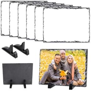 6 Pack Sublimation Slate Blanks Custom Stone Slate Picture Frame Heat Transfer Rock Photo Plaque with Display Stand Decoration for Desktop Souvenir DIY Personalized Gift-Rectangle -3.5 x 5.5 inches in Kuwait