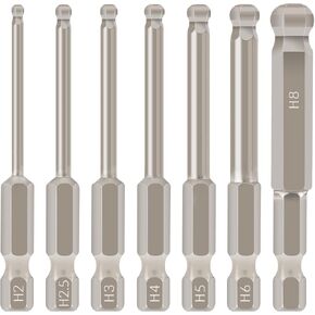 7pcs Metric Ball End Hex Screwdriver Bit Set Magnetic Ball Head Allen bits 2MM 2.5MM 3MM 4MM 5MM 6MM 8MM 1/4 Inch Hex Shank 65MM Length in Kuwait