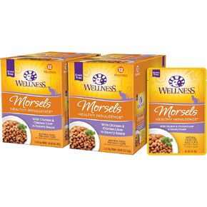 Wellness Healthy Indulgence Morsels Adult Wet Cat Food, Natural, Protein Rich, Grain Free, Salmon and Tuna Recipe, 3 oz, Pack of 24 Pouches in Kuwait