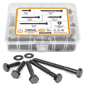 1/4" Hex Lag Bolts Stainless Steel 18-8 (304), VIGRUE 108PCS Black Oxidized, Hex Lag Screws Heavy Duty Wood Screws Washers Assortment kit, Length Include 1" 1-1/2" 2" 2-1/2" 3" in Kuwait