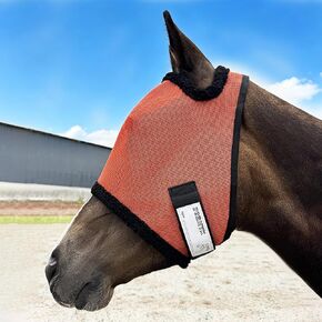 Fly Mask Without Ears for Horses, UV Block & No-Rub (Orange, L) in Kuwait