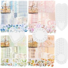 420Pcs Vintage Floral Scrapbook Supplies Kit, Retro Flower Scrapbook Paper Junk Journal Stickers Set, DIY Craft Accessories for Bullet Journal Planner Collage Card Making in Kuwait