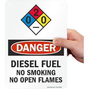 سمارت ساين لافتة NFPA بعنوان "Danger - Diesel Fuel, No Smoking No Open Flames" من الالومنيوم مقاس 10 انش × 14 انش - اسود/احمر على ابيض - -S-9401-AL in Kuwait