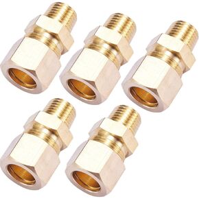 Brass Compression Tube Pipe Fitting Connector, Straight Coupling Adapter, 3/8" Tube OD x 3/8" NPT Male Connector 5pcs (3/8" OD Compression x 3/8" NPT Male) in Kuwait