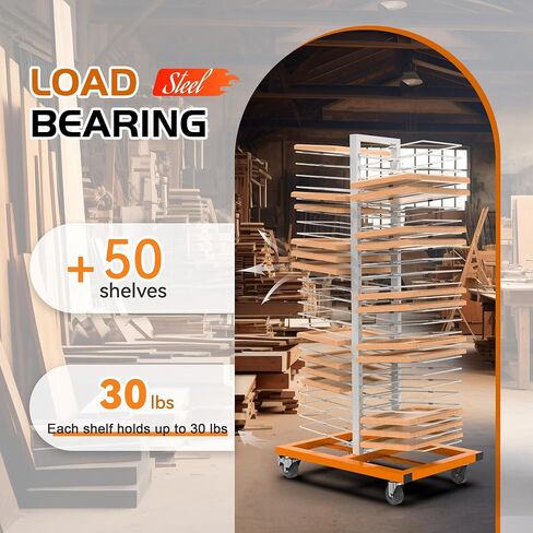 50-Shelf Cabinet Door Paint Drying Rack - Heavy Duty Steel Mobile Stand, 1500 LBS Total Capacity (30 LBS/Tier) - Woodworking & Art Studio in Saudi Arabia