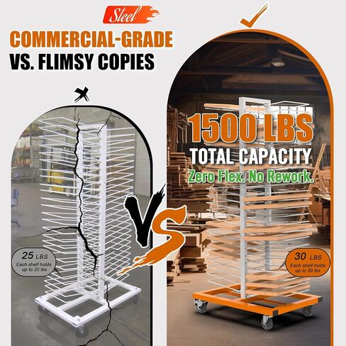 50-Shelf Cabinet Door Paint Drying Rack - Heavy Duty Steel Mobile Stand, 1500 LBS Total Capacity (30 LBS/Tier) - Woodworking & Art Studio in Saudi Arabia