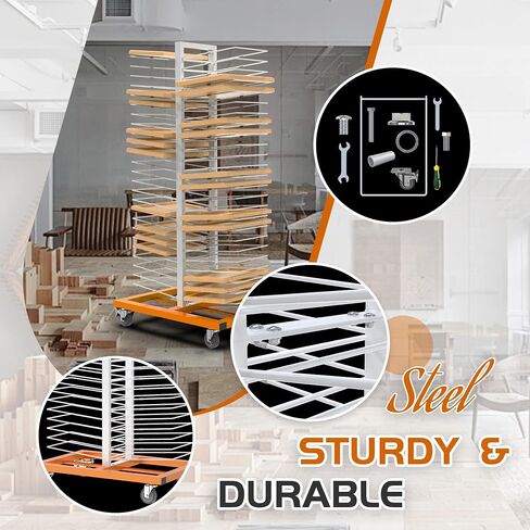 50-Shelf Cabinet Door Paint Drying Rack - Heavy Duty Steel Mobile Stand, 1500 LBS Total Capacity (30 LBS/Tier) - Woodworking & Art Studio in Saudi Arabia