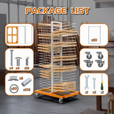 50-Shelf Cabinet Door Paint Drying Rack - Heavy Duty Steel Mobile Stand, 1500 LBS Total Capacity (30 LBS/Tier) - Woodworking & Art Studio in Saudi Arabia