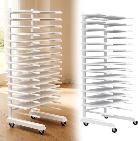 Colingmill 1 Pack 15 Tier Cabinet Doors Paint Drying Rack with Casters 16 in Rods 20 in Base White Powder Coated 15lbs/Shelf Iron Detachable Crossbars Space Saving for Painted Wood Panels Doors in Kuwait