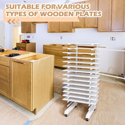 Colingmill 1 Pack 15 Tier Cabinet Doors Paint Drying Rack with Casters 16 in Rods 20 in Base White Powder Coated 15lbs/Shelf Iron Detachable Crossbars Space Saving for Painted Wood Panels Doors in Kuwait