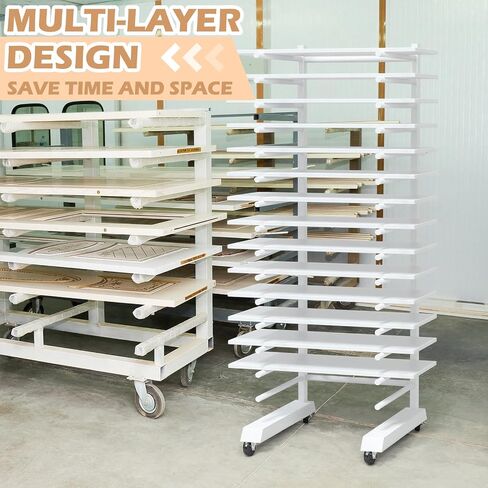 Colingmill 1 Pack 15 Tier Cabinet Doors Paint Drying Rack with Casters 16 in Rods 20 in Base White Powder Coated 15lbs/Shelf Iron Detachable Crossbars Space Saving for Painted Wood Panels Doors in Kuwait