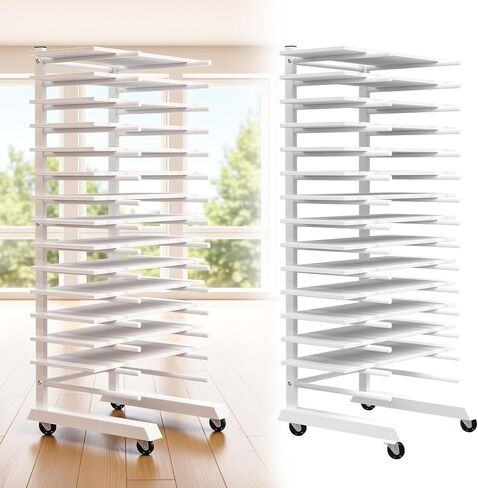 Colingmill 1 Pack 15 Tier Cabinet Doors Paint Drying Rack with Casters 16 in Rods 20 in Base White Powder Coated 15lbs/Shelf Iron Detachable Crossbars Space Saving for Painted Wood Panels Doors in Kuwait