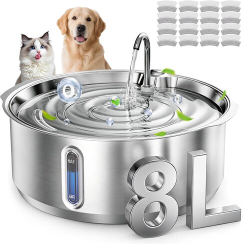 Invengo 8L/270oz Wired Quiet Stainless Steel Dog Water Fountain, 2 Filters in Kuwait