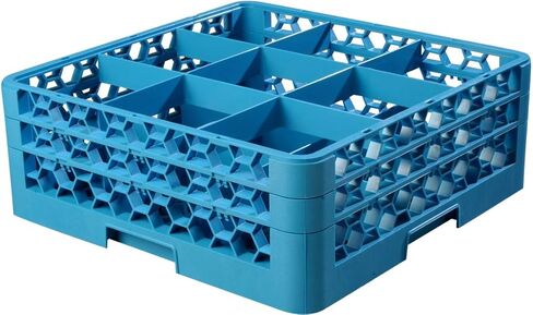 Carlisle FoodService Products RG9-214 OptiClean 9 Compartment Glass Rack with 2 Extenders, 7.12", Polypropylene, Blue in Kuwait