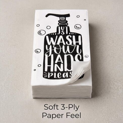100 Bathroom Etiquette Guest Napkins Disposable Paper Pack Just Wash Your Hands Please Dinner Hand Napkin for Powder Room Wedding Holiday Anniversary Birthday Party Bridal Baby Shower Decorative Towel in Kuwait