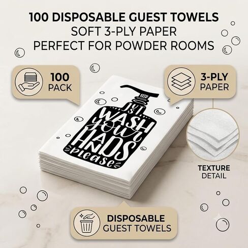 100 Bathroom Etiquette Guest Napkins Disposable Paper Pack Just Wash Your Hands Please Dinner Hand Napkin for Powder Room Wedding Holiday Anniversary Birthday Party Bridal Baby Shower Decorative Towel in Kuwait