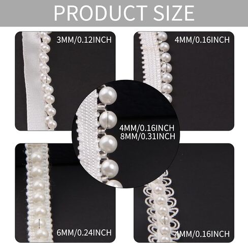 5 Yards Pearls Lace Ribbon Trim, White Beaded Fringe Trim Applique in Saudi Arabia