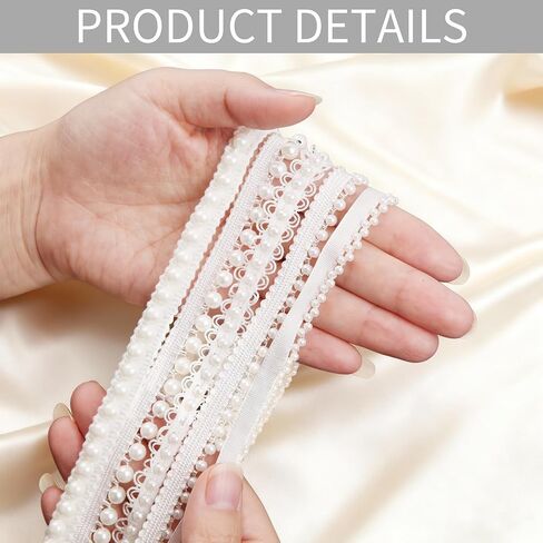 5 Yards Pearls Lace Ribbon Trim, White Beaded Fringe Trim Applique in Saudi Arabia