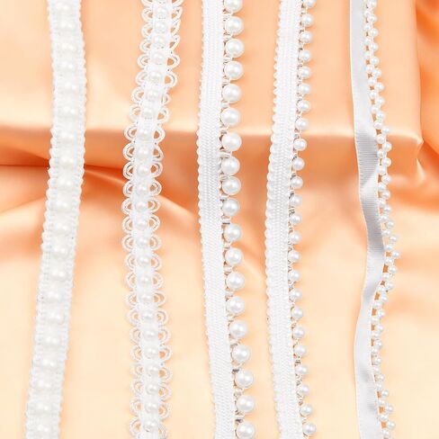 5 Yards Pearls Lace Ribbon Trim, White Beaded Fringe Trim Applique in Saudi Arabia