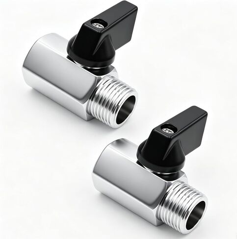 2pcs Mini Ball Valve 1/4" NPT Female x Male Thread,Heavy Duty Ball Valve Shut Off Switch with Polished Chrome Finish H-055-1/4NPT-1/4NPT in Kuwait