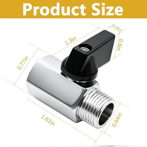 2pcs Mini Ball Valve 1/4" NPT Female x Male Thread,Heavy Duty Ball Valve Shut Off Switch with Polished Chrome Finish H-055-1/4NPT-1/4NPT in Kuwait