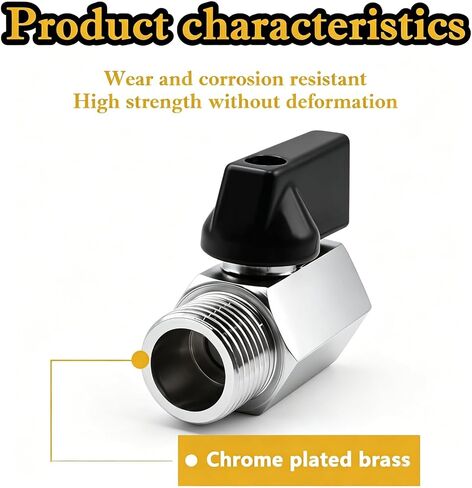 2pcs Mini Ball Valve 1/4" NPT Female x Male Thread,Heavy Duty Ball Valve Shut Off Switch with Polished Chrome Finish H-055-1/4NPT-1/4NPT in Kuwait