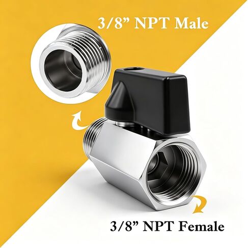 2pcs Mini Ball Valve 1/4" NPT Female x Male Thread,Heavy Duty Ball Valve Shut Off Switch with Polished Chrome Finish H-055-1/4NPT-1/4NPT in Kuwait