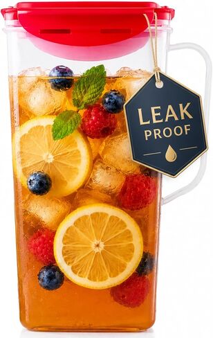 Pitcher 50 Oz. | Plastic Pitcher with Lid | Jug for Fridge | Juice Container with Lid | Iced Tea Pitcher | Airtight Pitcher with Spout Perfect for Lemonade, Water. BPA Free, Red (Small)) in Kuwait