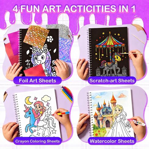4-in-1 Art Kit for Kids, Foil Art, Scratch Art, Coloring & Watercolor in Kuwait