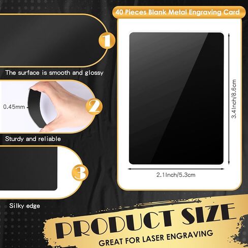 weparmeety 86 x 54 x 0.45 mm 40 Pcs Metal Engraving Blanks Aluminum Sheet Laser Engraving Business Card Multipurpose DIY Gift Cads (Black) in Kuwait
