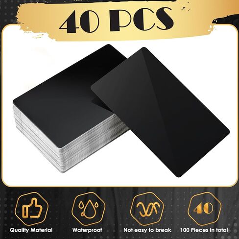weparmeety 86 x 54 x 0.45 mm 40 Pcs Metal Engraving Blanks Aluminum Sheet Laser Engraving Business Card Multipurpose DIY Gift Cads (Black) in Kuwait