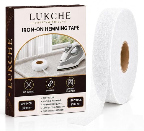 Iron-On Hemming Tape, 3/4 Inch x 110 Yards, Double-Sided Fusible Web for Pants, Jeans, Curtains and Fabric Crafts, No-Sew Washable Hem Adhesive, White in Kuwait