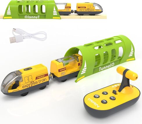 Battery Operated Train for Wooden Track, Electric Train Set Includes Remote Control Locomotive Train & Train Tunnel, Motorized Train Toy for Toddlers Compatible with Thomas, Brio, Chuggington in Kuwait