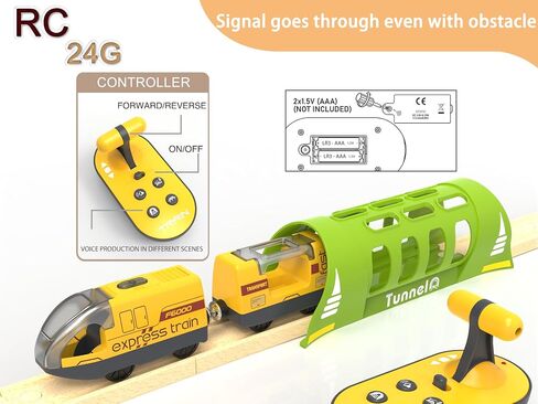 Battery Operated Train for Wooden Track, Electric Train Set Includes Remote Control Locomotive Train & Train Tunnel, Motorized Train Toy for Toddlers Compatible with Thomas, Brio, Chuggington in Kuwait